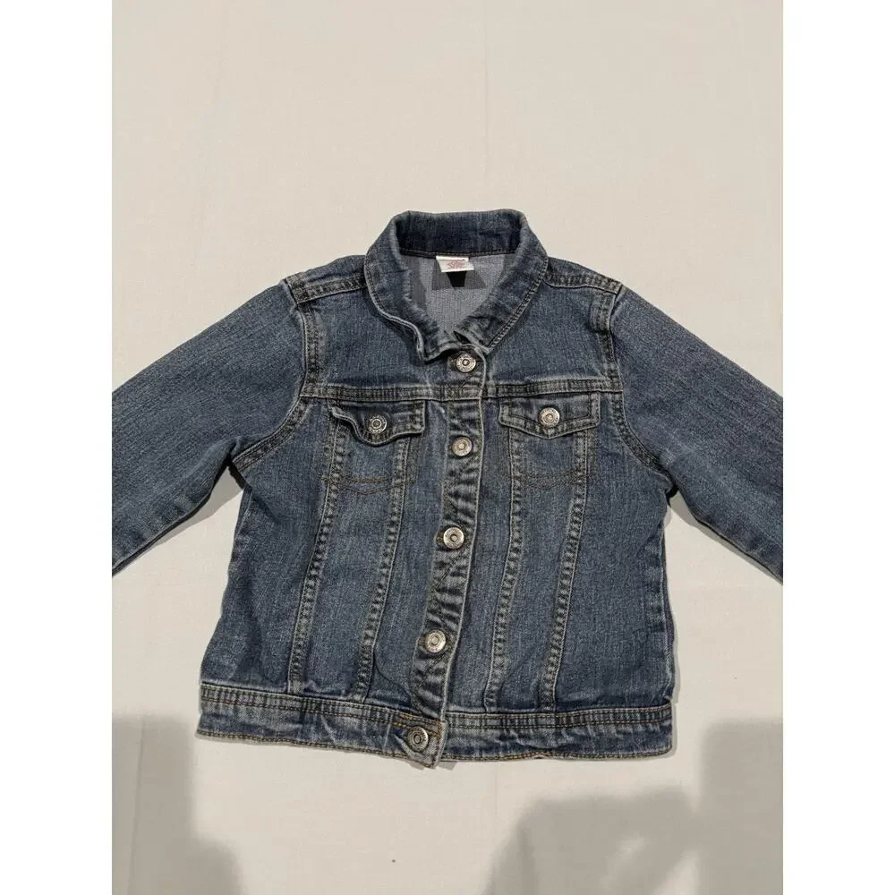Arizona Jeans Girls Blue Denim Jacket 6 Button Front Pockets Short Long Sleeve